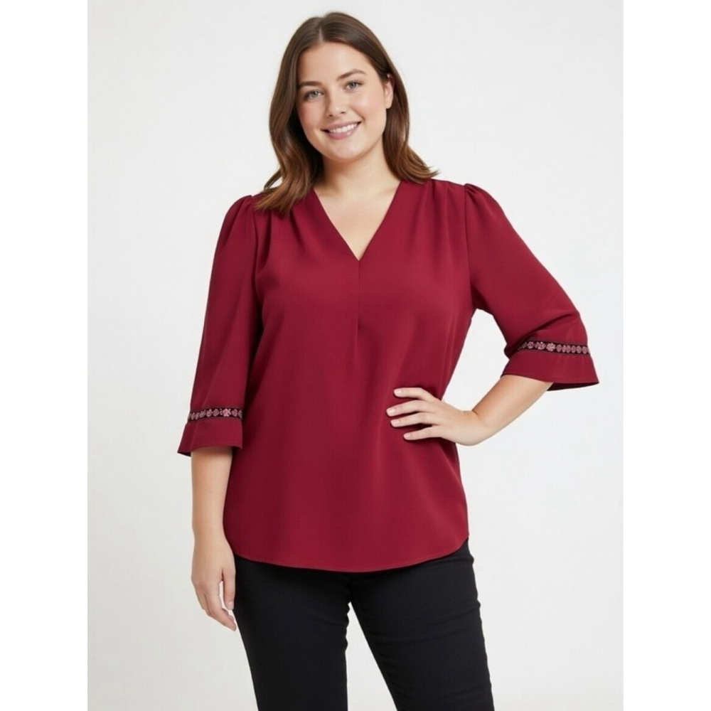 Evaless wine color bell sleeve top sz M